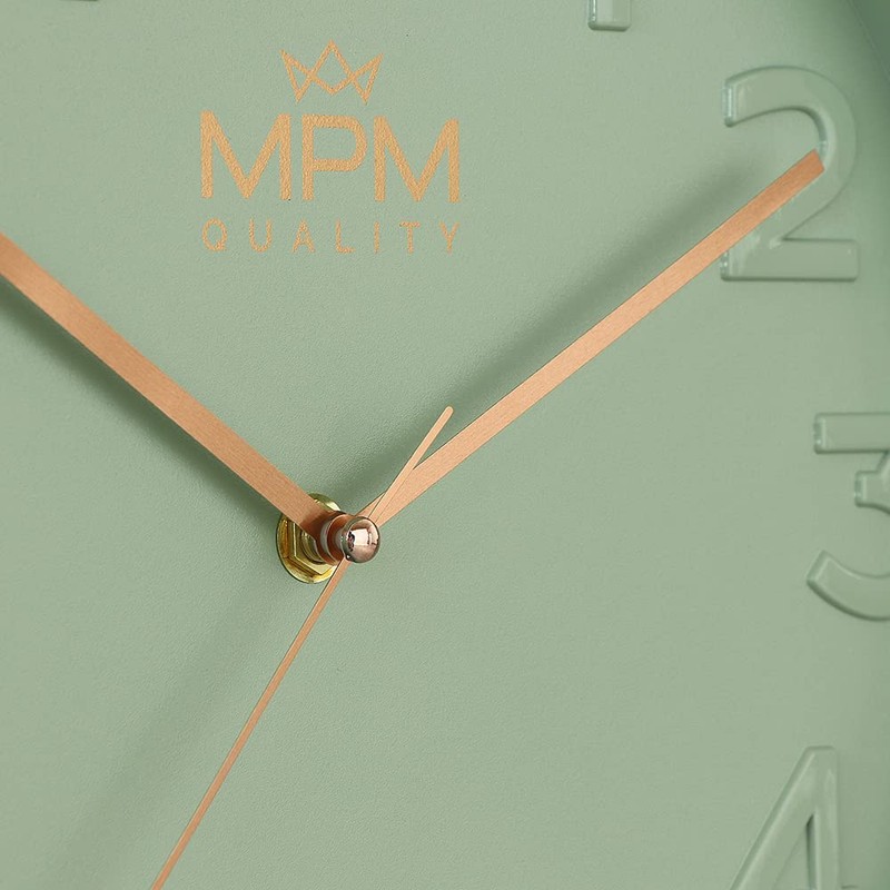 MPM Quality Design Wall Clock, Green, Modern Plastic Clock, Glass,