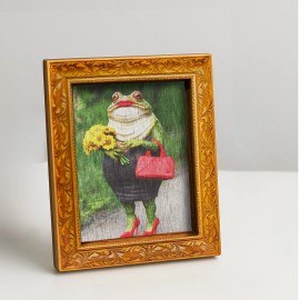 A Stylish Frog Fridge Magnet, a Mini Wooden Decorative Painting, Holding Fresh Flowers and Carrying a Red Handbag, a Woodencolor: Multi-color