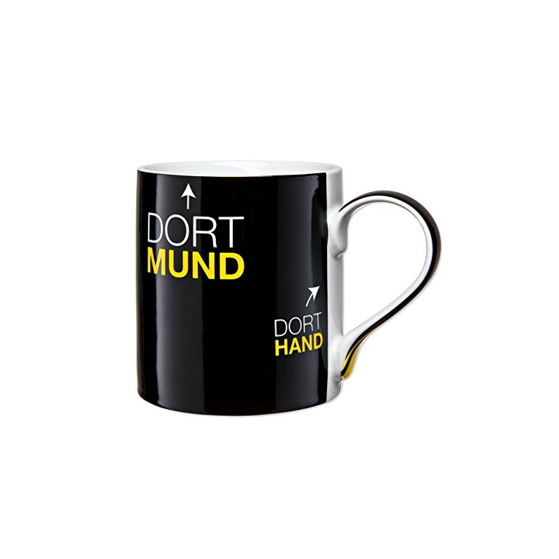BVB Borussia Dortmund Tasse, dort Herz, dort Mund, schwarz, 0,3