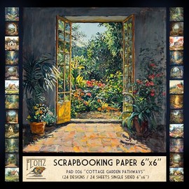 FLONZ Scrapbook Paper (24 sheets 6"x6") Cottage Garden Pathways ~ A dreamy collection of digitally painted woodland trails and fairytale cottages with lush floral scenery and soft light rendering