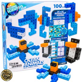 The Young Scientists Club Ocean Animals STEM Cubes,Build,Learn & Create with 100+ Math Cubes Manipulatives,2-in-1 Educational Games,Math Cubes for Kids Ages 4-8,Multi,One Size