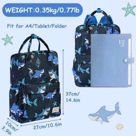 Kasgo Kids Backpack, Cute Animals Boys School Backpack Lightweight Toddler Rucksack Children Kindergarten Bookbag Preschool Daypack Schoolbag with Chest Buckle for Daily Travel Campig, Blue Shark