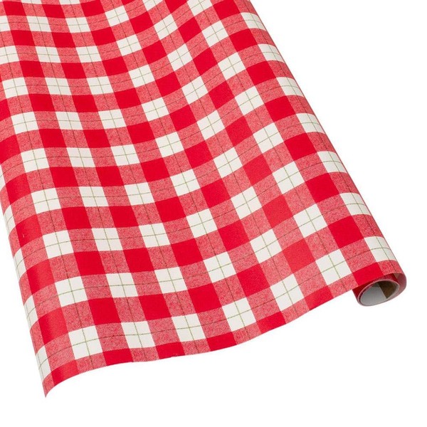 Caspari Plaid Check 30 in. x 8 ft. Wrapping Paper in Red, 2 Rolls Included