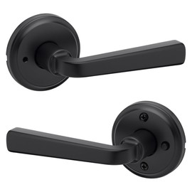 Kwikset Trafford Interior Privacy Door Handle with Lock, Door Lever for Bathroom and Bedroom, Matte Black Reversible Keyless Push Button Lock Door Lever, with Microban Protection