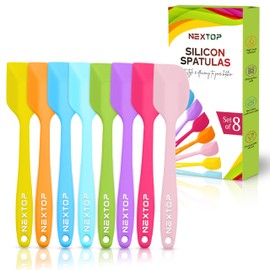 NEXTOP Silicone Spatula 8 Piece Set, Heat-Resistant Non-stick Rubber Spatulas Heat Resistant Seamless One Piece Design Non-Stick Flexible Scrapers Baking Mixing (8.3" Inches)