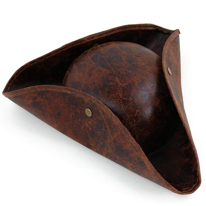 Skeleteen Faux Leather Pirate Hat - Brown Distressed Leather Colonial