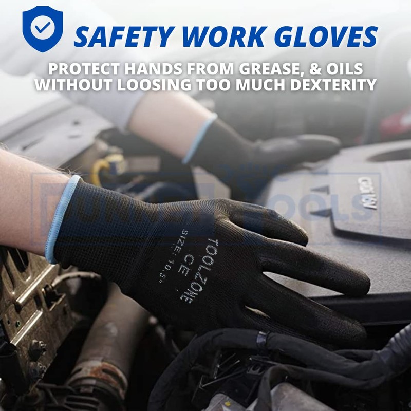 Dunnet Tools Large 10.5" Black Coated Work Gloves - Lightweight