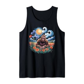 Bigfoot Tshirt Starry Night Sasquatch Van Gogh Sky Painting Tank Top