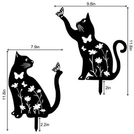2Pcs Metal Cat Garden Statues HADEEONG Decorative Cat Garden Stakes Black Ornaments Cat Lover Gifts for Lawn Ornaments Yard Patio Outdoor Decorations