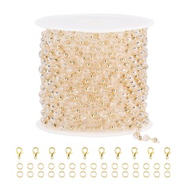 SMYHTGLIF 16.4 Feet Clear Crystal Chain for Jewelry Making Gold Plated Brass Bead Jewelry Making Chains Permanent Jewelry Findings