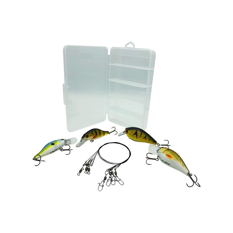 PetrisCatch Crankbait Wobbler Set of 4 + 4 Steel Leaders,