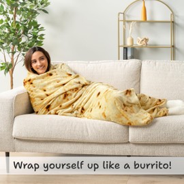 PAVILIA Burritos Tortilla Blanket, Double Sided Taco Corn Wrap Novelty Throw for Adult Kid Teen, Realistic Food Blanket, Funny Gag Gift for Birthday, Yellow Corn 70in