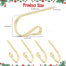 Juego de 4 soportes de calcetín de Navidad para manto, ligeros y ajustables, ganchos de metal para chimenea, para decoración de fiestas de Navidad, ganchos antideslizantes para calcetines (dorado)