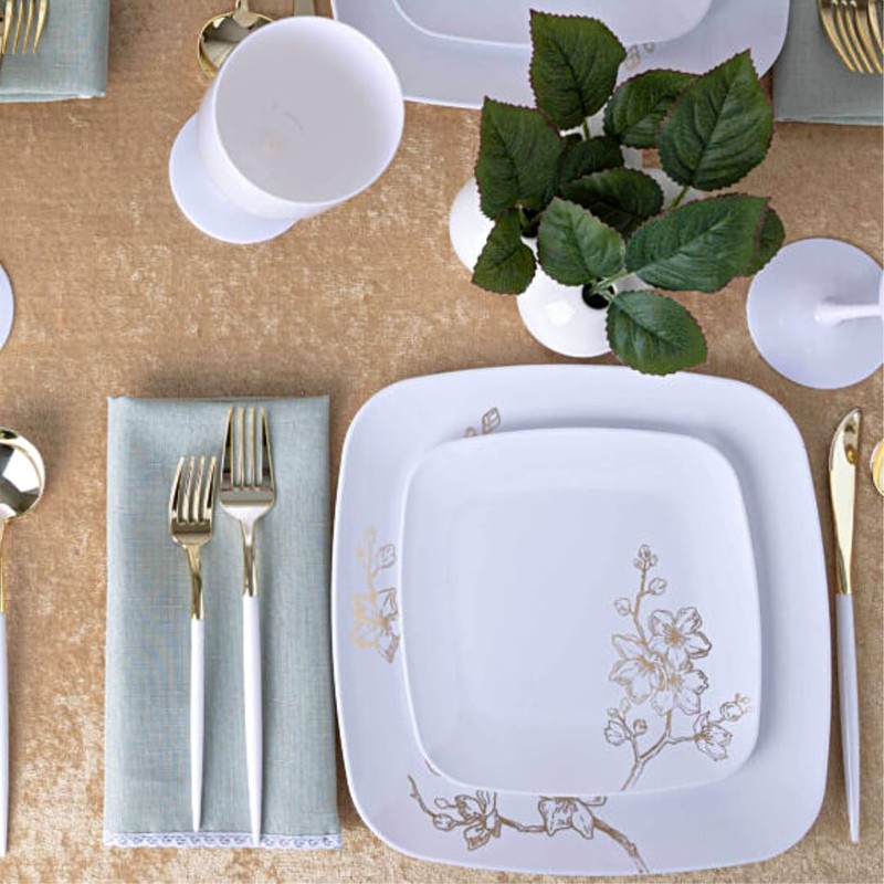 Blue Sky Gold Buds Elegant 6" Square Disposable Plastic Plates