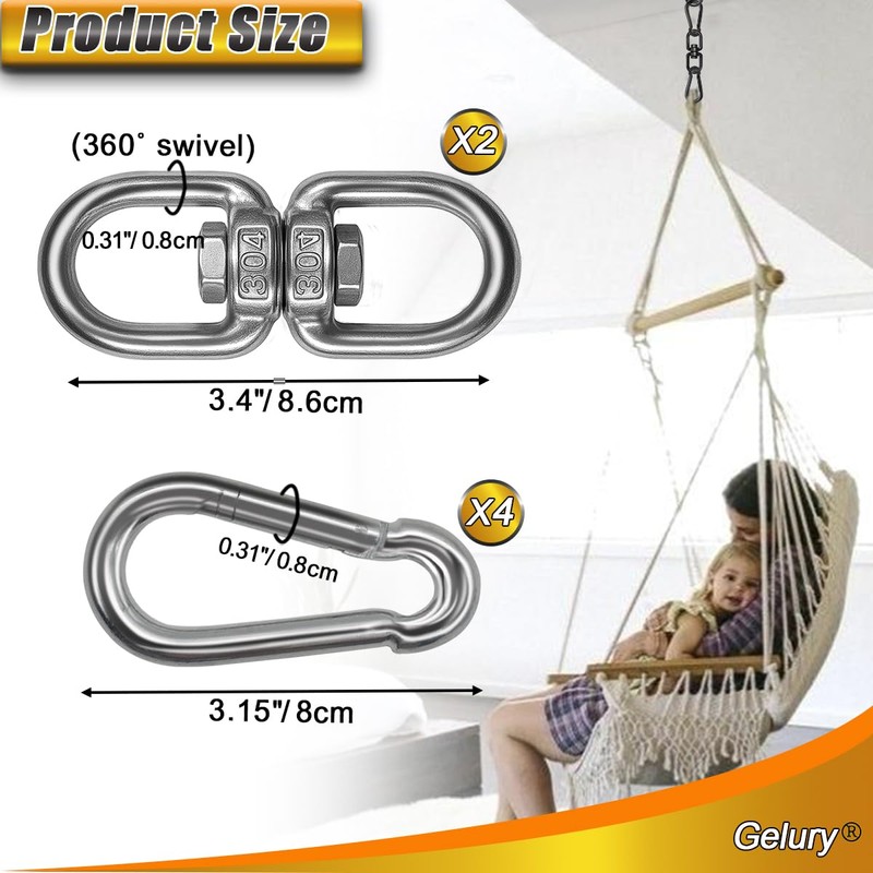 Gelury 2 Pack Swing Swivels, 304-Stainless Steel Swivel Ring, Heavy