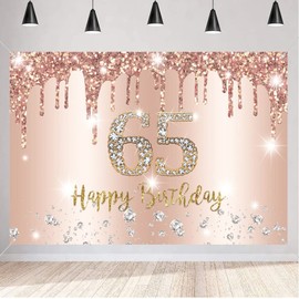 65th Birthday Decoration Women, 65th Birthday Decoration Rose Gold Glitter Spots Fabric Sign Poster, 65th Birthday Background Banner Woman 65th Birthday Party Decoration