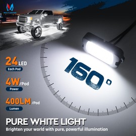 MICTUNING Q1 Pure White Rock Lights, 12‑Pod 288 Light Chips Ultra Bright