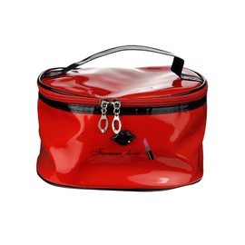 Travel Portable Makeup Toiletry Organizer Cosmetic Bag with Mirror, Red