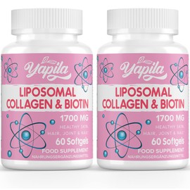Liposomal Collagen Biotin Capsules (2 Pack),Hydrolyzed Bovine Collagen Peptides 1700 mg,Types 1 & 3 Protein,Enhanced with Biotin 10000 mcg,Vitamin C,Vitamin E and Zinc,for Skin, Hair, Nails & Joints