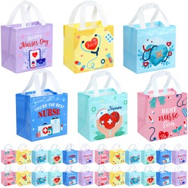 30Pcs Nurse Week Gifts Bags Bulk Nurse Appreciation Gift Bag with Handles Reusable Thank You Nurse Non Woven Treat Tote Bags Medical Assistant Party Favor for Nurses Appreciation Decorations