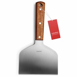 Extra Wide Griddle Scraper, 5.5''x5.5'' Smashed Burger Scraper Grill Scraper Spatula Burger Turner - Full Tang Wooden Handle Professional Grade Grill Accessories, Knife Grade Stainless Steel