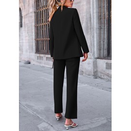 PRETTYGARDEN Women's Fall Spring 2 Piece Blazer Outfits Business Casual Oversized Jacket Wide Leg Work Pants Dressy Suit Set (Black,Small)