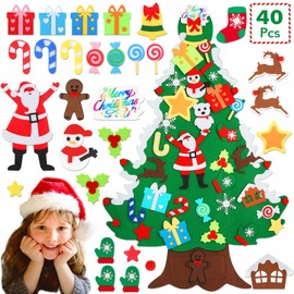 Felt Christmas Tree, 3.2 ft DIY with 40 Pieces Ornaments Wall Decor for Children Christmas Gift Set Hanging Home Door Decoration