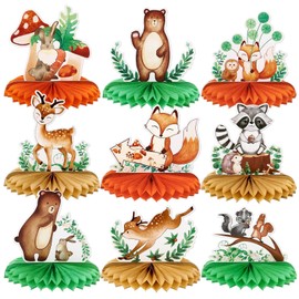 WERNNSAI 9PCS Woodland Animals Honeycomb Centerpieces Decorations - Woodland Baby Shower Decorations for Kids Boys Forest Brithday Party Supplies Table Toppers 3D Centerpieces Decor
