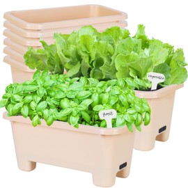Self-Watering Rectangle Planter Boxes 8-Pack, 15.7-Inch Window Box Planter with Drainage Holes & Trays, Pots for Vegetables, Herbs, Flowers, Garden Windowsill Balcony (Yellow, 15.7 * 8.3 * 7.1 inch)