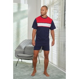 H.I.S Men's Short Pyjamas, Navy Red White