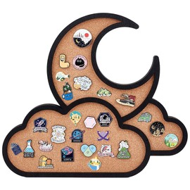 BENECREAT Square Moon Pin Board Cork Board, 26.1x30cm Bulletin Display Board Wall Mounted Cork Board with Black Frame for Brooch Pin Storage Display, Office Home and School Decor