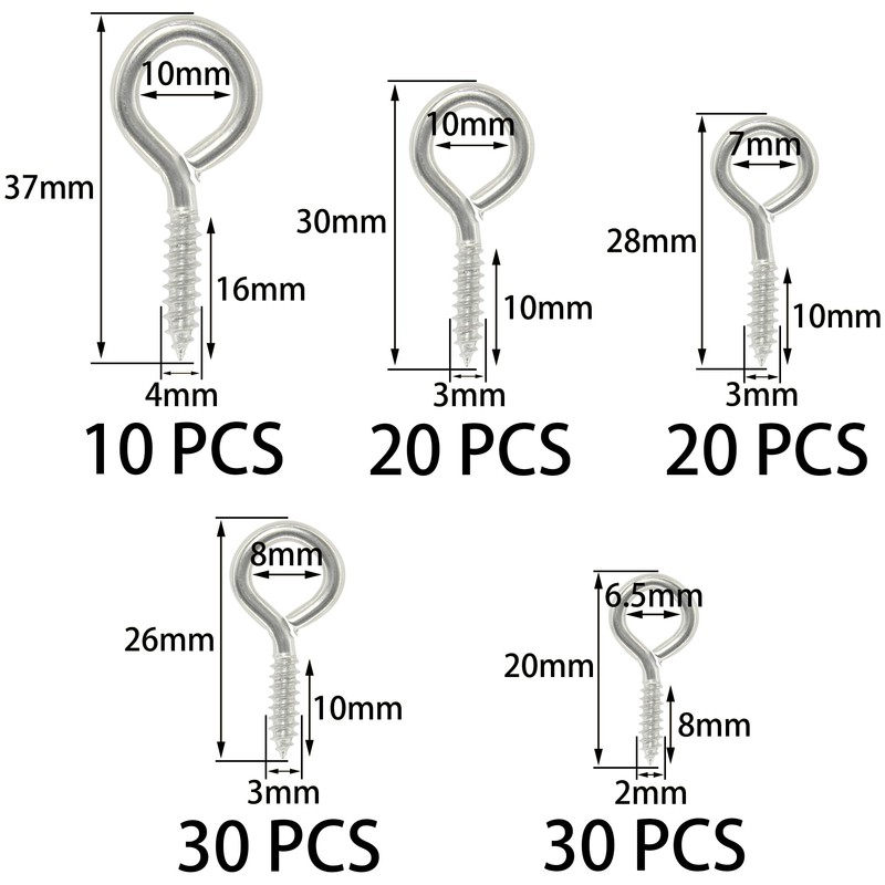 110 PCS Self Tapping Eye Screw Hooks Eye Bolts with