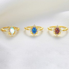 VIKI LYNN 18K Gold Plated Oval Red Opal Wedding Band Ring for Women Cocktail Party Ring Size 7