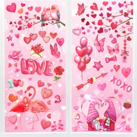 Mauts 9 Sheet Valentines Day Decor,Gnomes Valentines Window Clings, Reusable Double Sided electrostatic Sticker for Valentine Window Decorations