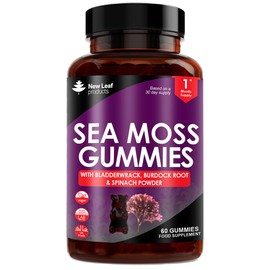 Sea Moss Gummies - 60 Gummies Enriched with Irish Sea Moss, Burdock Root and Bladderwrack - High Strength 3000mg Vegan Vitamin Gummies - Seamoss Gummies Made in UK by New Leaf