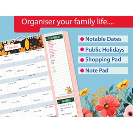 Star Online 2025 Calendar Family Home Organiser Year Planner with 5 Column Layout Gift Floral & Leaf Design - Purple Flower