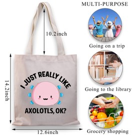 PLITI Axolotl Tote Bag Funny Axolotl Lover Gift I Just Really Like Axolotls Ok Canvas Shoulder Bag For Axolotl Owner Gift(Really like axolotls TGU)