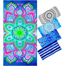 Oversized Terry Beach Towel 36 x 72 in Soft Extra Large Big Pool Swim Towels for Adults XL Clearance Big Travel Blanket Cruise Vacation Accessories Essentials Lounge Chair Cover Purple Floral