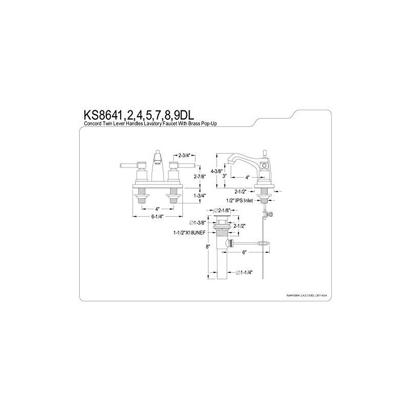 Kingston Brass KS8644DL Concord 4" Centerset Bathroom Faucet, 4 inch
