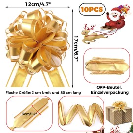 FLZONHUT Gift Bow, Pack of 10 Large Gift Bows with Gift Ribbon, Car Bows, Gift Bows, Pull Bow Gift Ribbons for Crafts, Packaging, Wedding, Birthday Gift Wrapping (Gold)