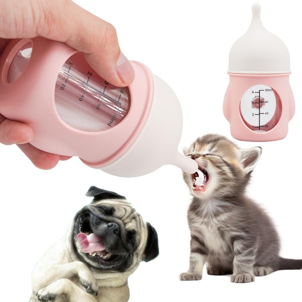 Puppy Bottles for Nursing，Kitten Bottles for Nursing，Pet Feeding Bottle，(Pink- 80ml)