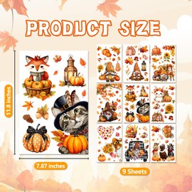 9 Sheets Fall Window Clings - Pumpkin Maple Leaves Fox Squirrel Autumn Windows Stickers, Reusable Thanksgiving Window Decals for Harvest Home Party Decor/Indoor Glass Decorations