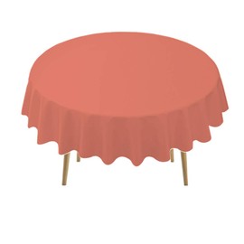 Coral Plastic Tablecloths 2 Pack Blush Red Disposable Table Covers 84 Inch Circle Bridal Shower Party Tablecovers PEVA Table Cloths for Picnic Birthday Wedding Banquet Parties 6 ft Round Table Use