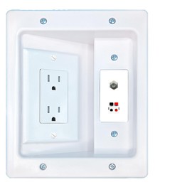RiteAV Coax Speaker Recessed Wall Plate Cable Concealer Management Kit with Power Outlet Hides Cords and Cables