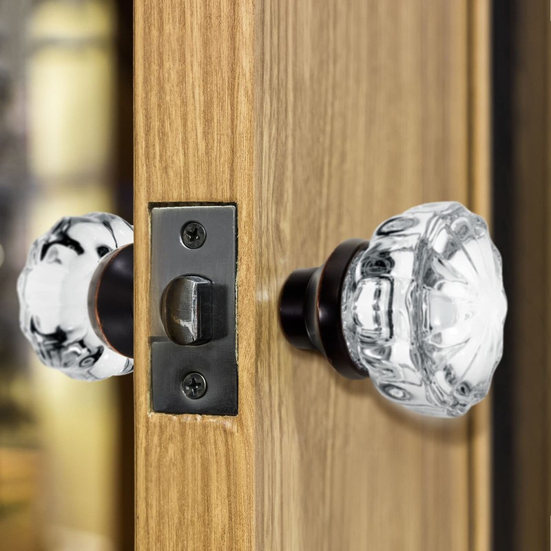 Amylove 2 Set Glass Door Knobs Mortise Style Fluted Crystal