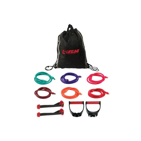 Lifeline Resistance Trainer Kit with 10lb to 100lb Adjustable Resistance Level Bands for More Workout Options Includes Triple Grip Handles, Door Anchor, 5ft Exercise Tubes and Carry Bag, pro