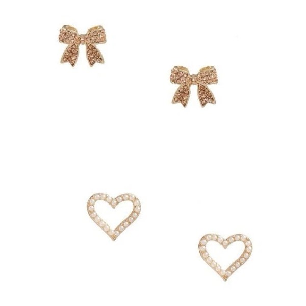 GUESS SET OF 2 GUESS GOLD TONE HEARTS+PEACH RHINESTONE &