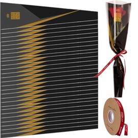 XINJIDUO 50 Counts Single Floral packaging bag，with Ribbons ，Flower Bouquet Sleeve Bag for Mother's day Valentines Day Wedding Birthday Gift Wrapping Paper 17.7 * 5 * 1.6Inch (Black)