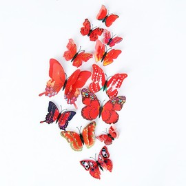 DaGou Mixed of 12PCS 3D Pink Butterfly Wall Stickers Decor Art Decorations¡­ (Red)
