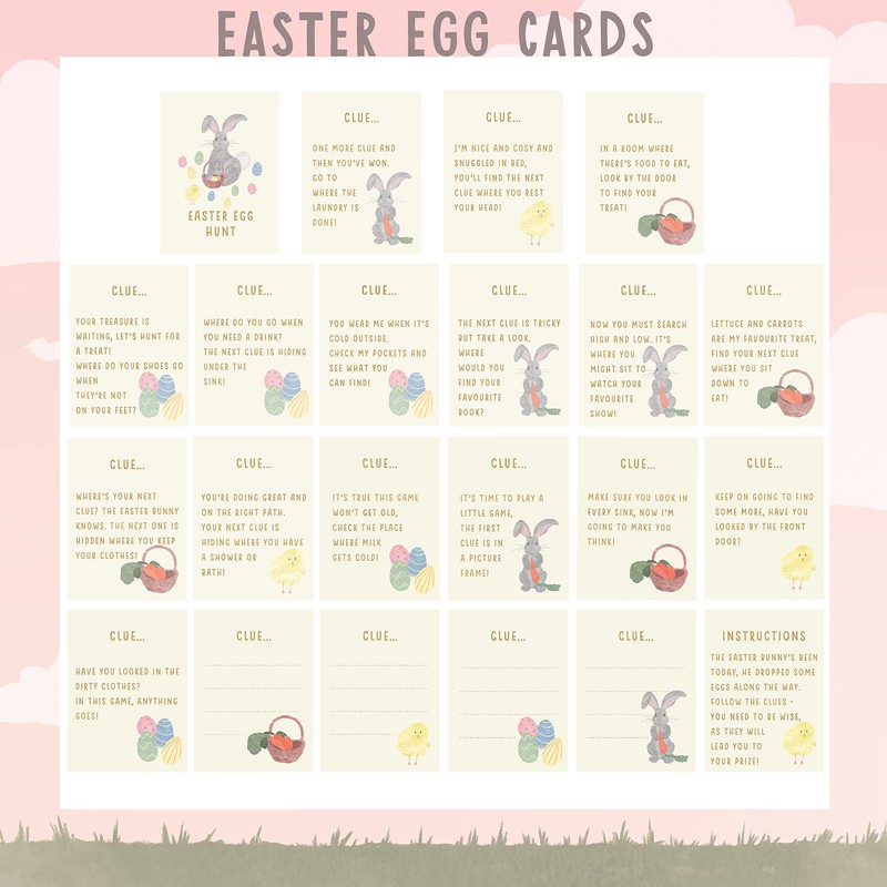 Easter egg hunt clue cards | bunny rabbit Easter treasure